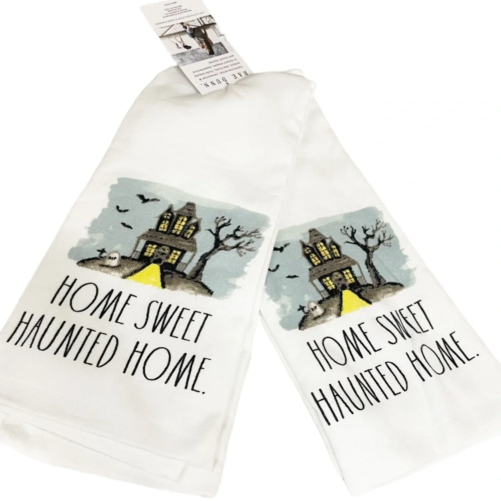 NEW 👻Rae Dunn Halloween HOME SWEET HAUNTED HOME👻 Set of 2 Kitchen Towels